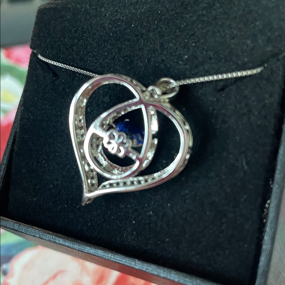 Blue & White Lab-Created Sapphire Heart  Necklace Sterling "Unstoppable Love" - Picture 5 of 15